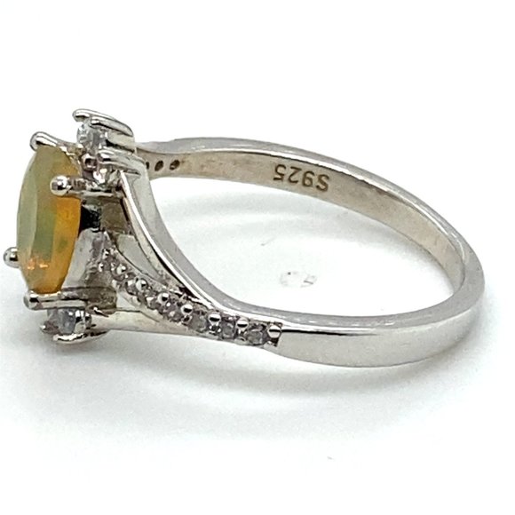 Precious Opal .90ct Platinum Finish Solid 925 Sterling Silver Ring - Picture 7 of 7